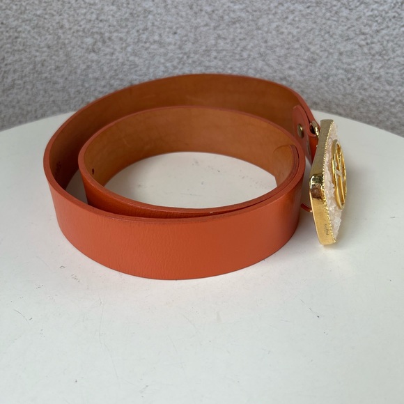 Swankybelts belt gold peace sign white stones buckle dark orange leather Large main image 4